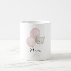 Meow Cat Blush Pink Balloons Coffee Mug