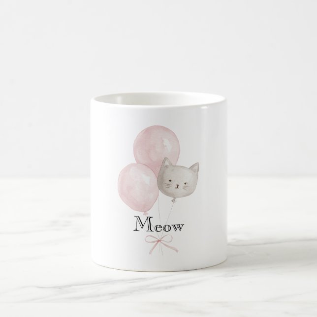 Meow Cat Blush Pink Balloons Coffee Mug (Center)