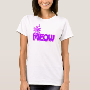 Meow cat graphic purple pink t-shirt