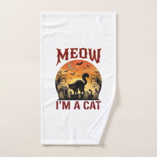 Meow Cat Halloween Black Cemetery_1 Hand Towel