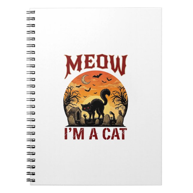 Meow Cat Halloween Black Cemetery_1 Notebook (Front)