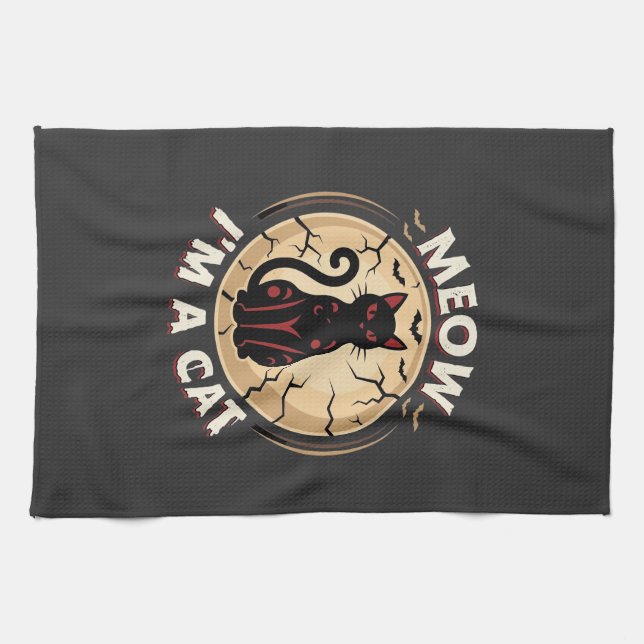 Meow Cat Halloween Graphic Design_1 Tea Towel (Horizontal)