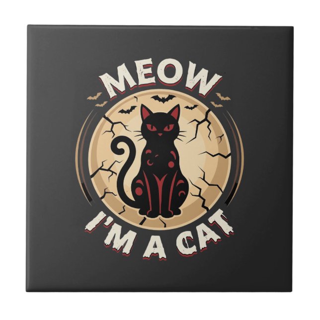 Meow Cat Halloween Graphic Design_1 Tile (Front)