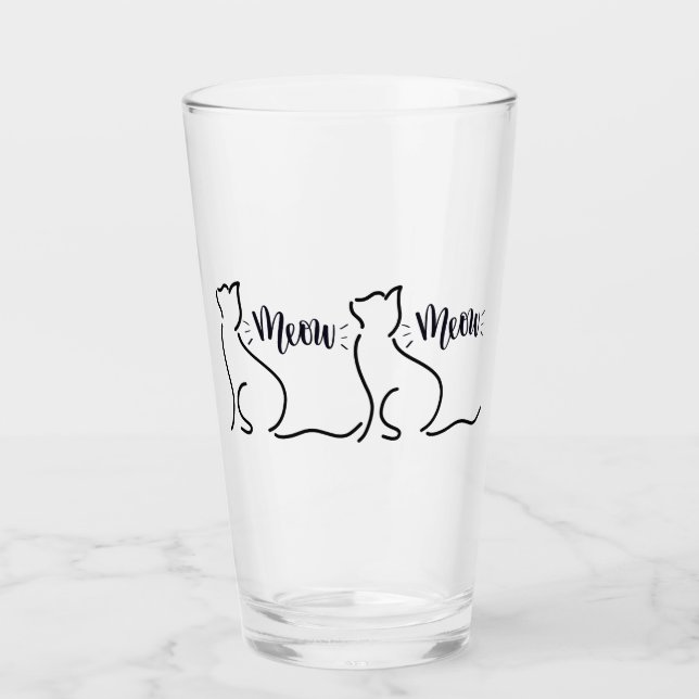 Meow Cat Line Art | Minimalist Cat Design  Glass (Front)