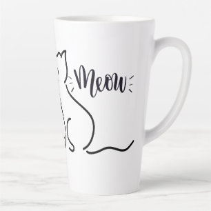 Meow Cat Line Art   Minimalist Cat Design  Latte Mug