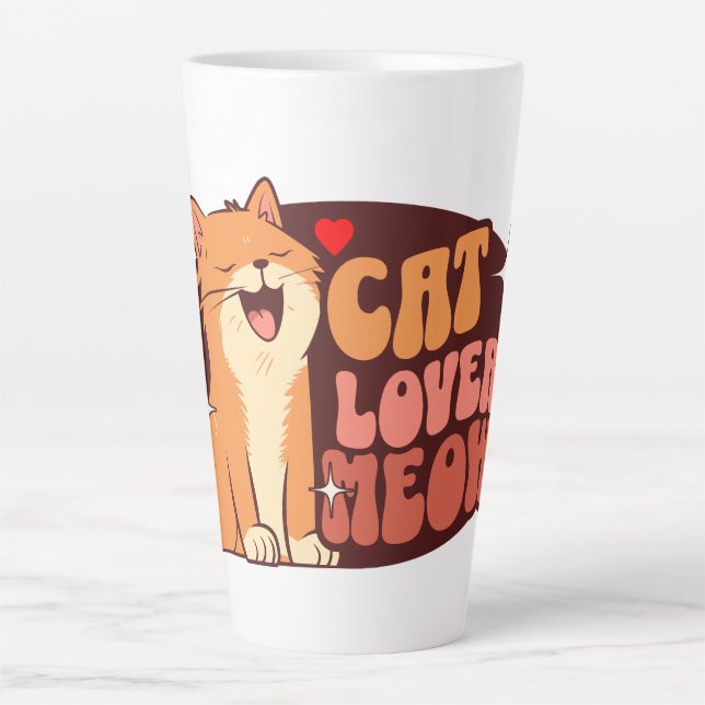 Meow Cat Lover - orange cat Latte Mug (Front)
