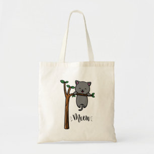 MEOW CAT ON TREE TOTE BAG