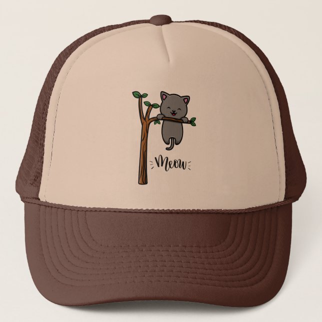 MEOW CAT ON TREE  TRUCKER HAT (Front)