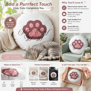 Meow" Cat Paw Round Pillow   Minimalist Gift for C