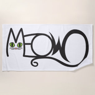 Meow Cat Typography Beach Towel