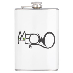 Meow Cat Typography Hip Flask