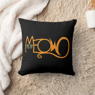 Meow Cat Typography ORANGE Cushion