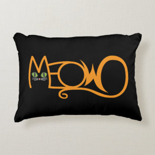 Meow Cat Typography ORANGE Decorative Cushion