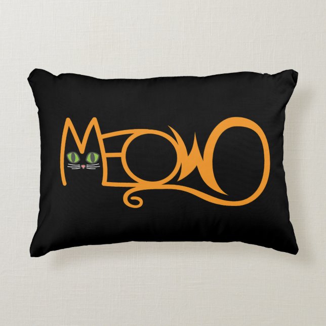 Meow Cat Typography ORANGE Decorative Cushion (Front)