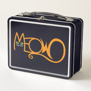 Meow Cat Typography ORANGE Metal Lunch Box