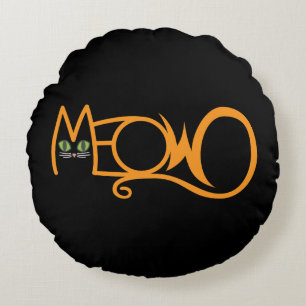 Meow Cat Typography ORANGE Round Cushion