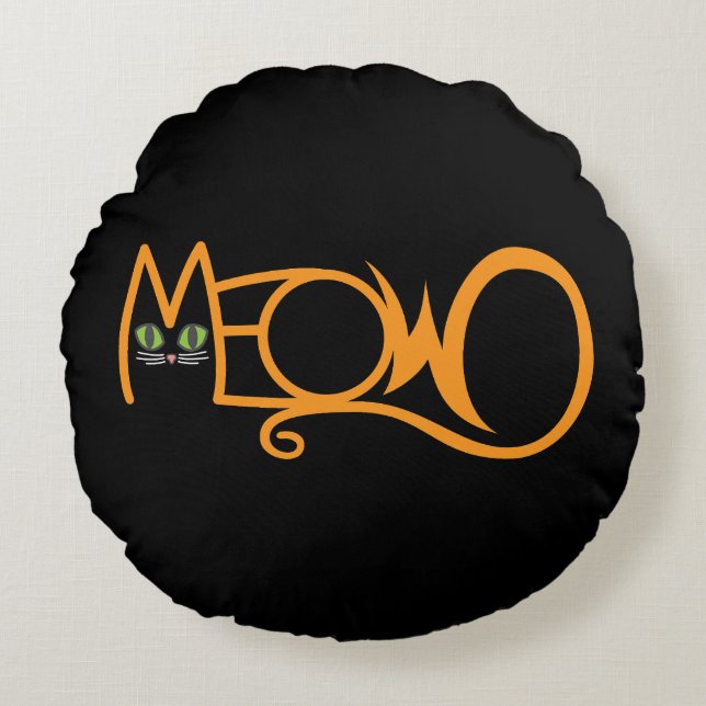 Meow Cat Typography ORANGE Round Cushion (Front)