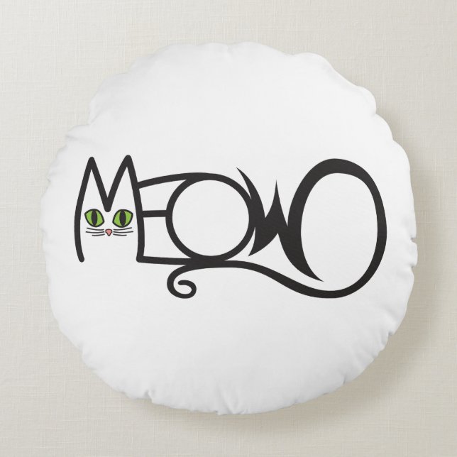 Meow Cat Typography Round Cushion (Front)