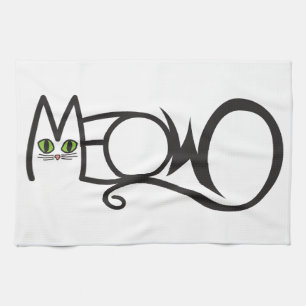 Meow Cat Typography Tea Towel