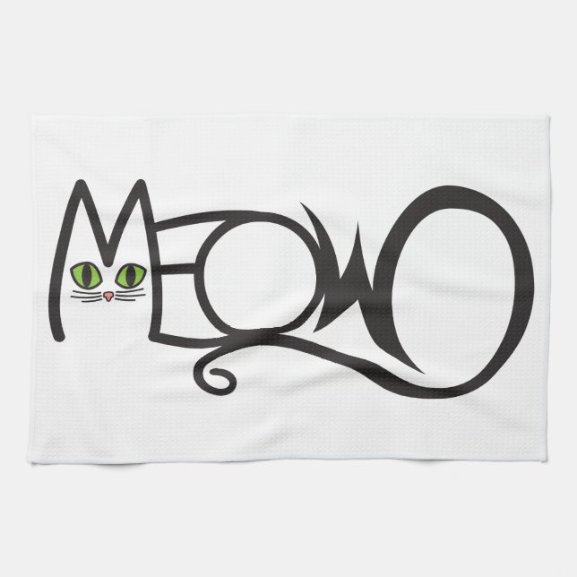 Meow Cat Typography Tea Towel (Horizontal)