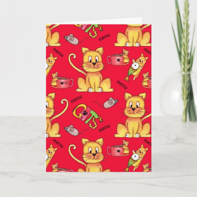 Meow Cats Red Funny Cat Lady Birthday Card (Front)