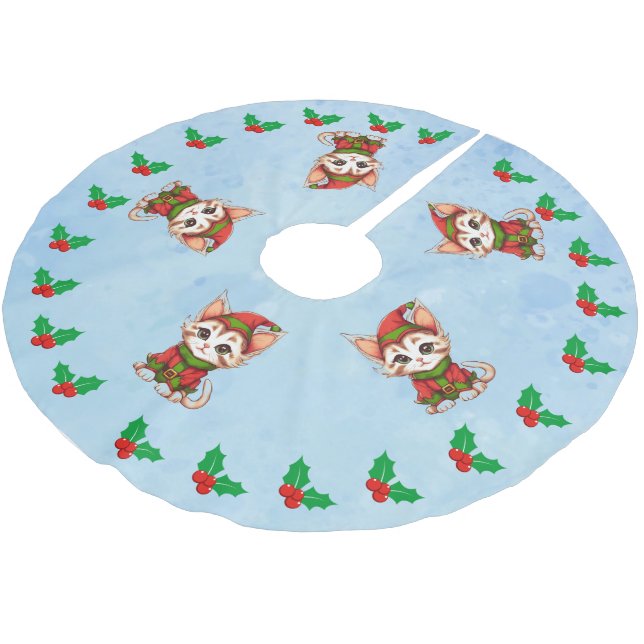 Meow Christmas Brushed Polyester Tree Skirt (Angled)