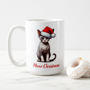 Meow Christmas Devon Rex Cat, Xmas Santa Kitten Coffee Mug