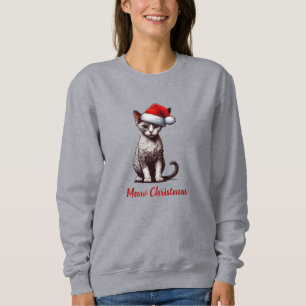 Meow Christmas Devon Rex Cat, Xmas Santa Kitten Sweatshirt