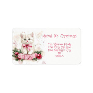 Meow Christmas Kitten Pink  Label