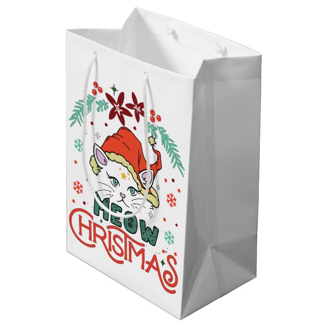 Meow Christmas, Merry Christmas Medium Gift Bag (Back Angled)