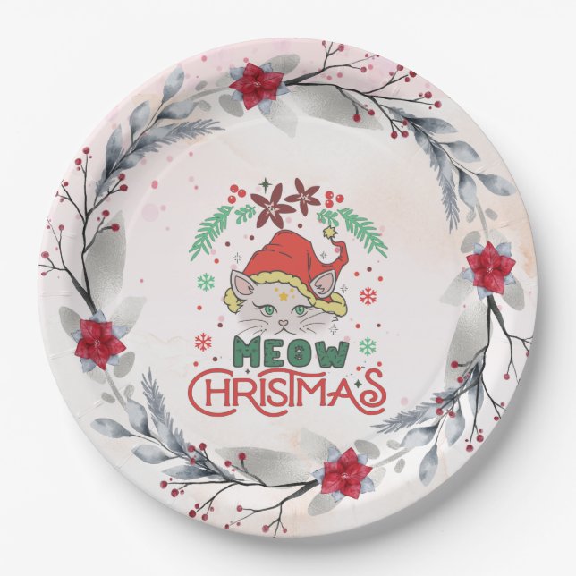 Meow Christmas, Merry Christmas Paper Plate (Front)