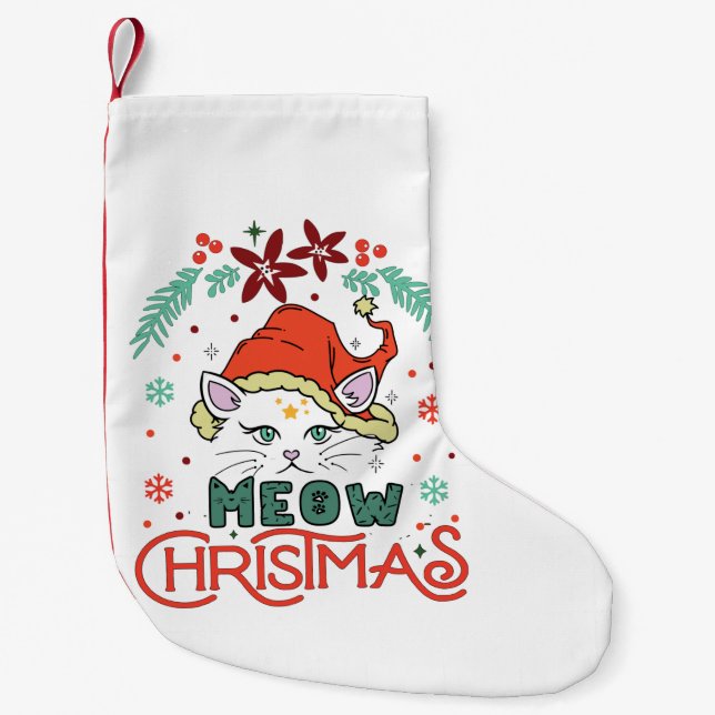 Meow Christmas, Merry Christmas Small Christmas Stocking (Front)