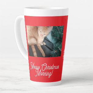 Meow Christmas Morning , photo,text, replacable  Latte Mug