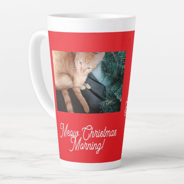 Meow Christmas Morning , photo,text, replaceable  Latte Mug (Left Angle)