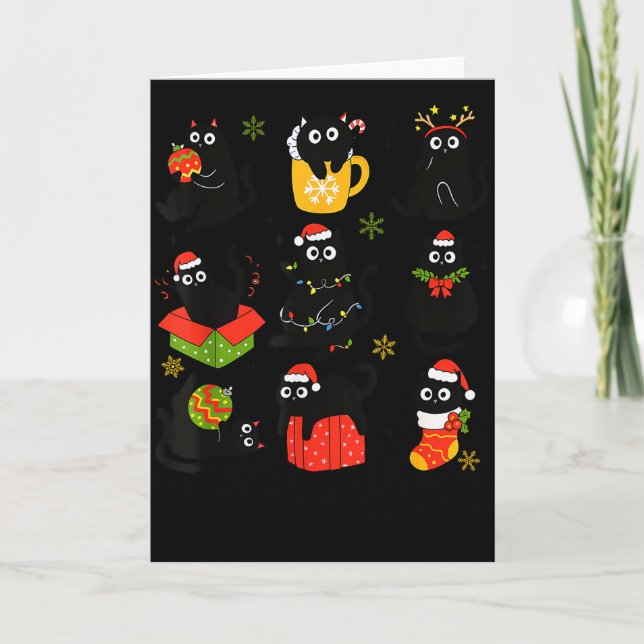 Meow Christmas Xmas Lights Black Cat Pyjamas Famil Card (Front)