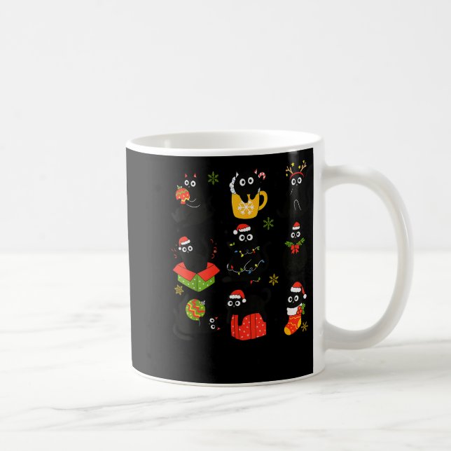 Meow Christmas Xmas Lights Black Cat Pyjamas Famil Coffee Mug (Right)