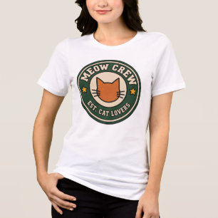 Meow Crew Varsity Patch Cat T-Shirt Vintage Cat Tri-Blend Shirt