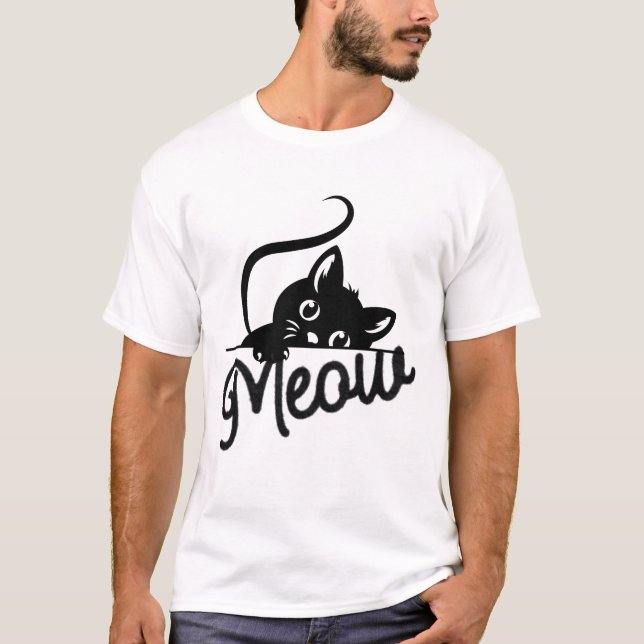 “Meow” Cute Black Cat Kitty Lover Gift T-Shirt (Front)