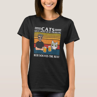 Meow Cute Cat Drinking Beer with a human at the ba T-Shirt