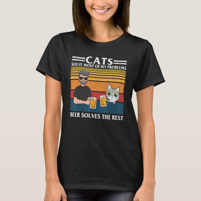 Meow Cute Cat Drinking Beer with a human at the ba T-Shirt (Front)