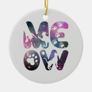 Meow – Cute Cat Silhouettes and Paw Prints Design Ceramic Tree Decoration