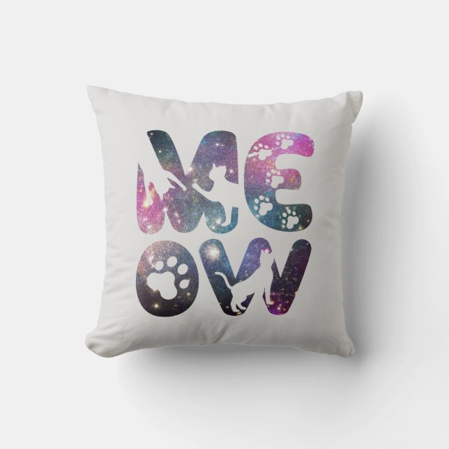 Meow – Cute Cat Silhouettes and Paw Prints Design Cushion (Front)