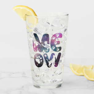 Meow – Cute Cat Silhouettes and Paw Prints Design Glass