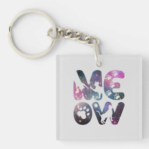 Meow – Cute Cat Silhouettes and Paw Prints Design Key Ring