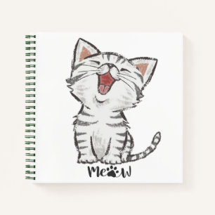 Meow Cute Funny Grey Cat Kitten Smiling Notebook