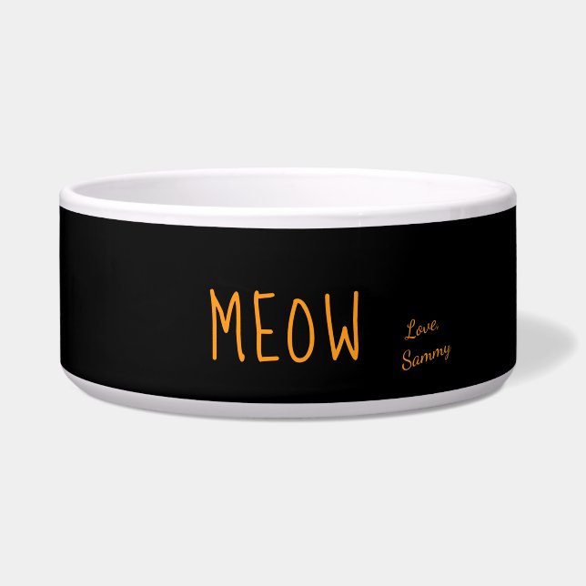 Meow Cute Text Black & Yellow Personalised Pet (Front)