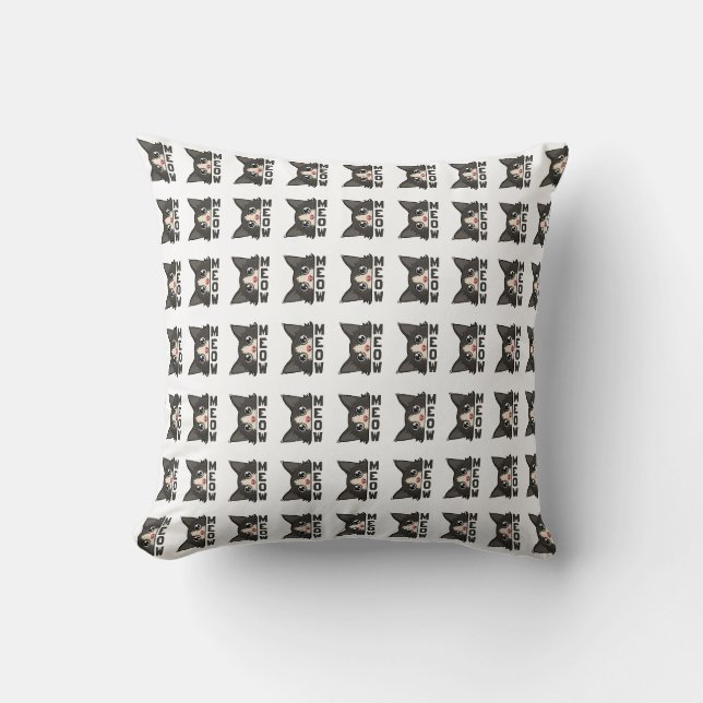 Meow Funny Tuxedo Cat is watching Pun  Cushion (Front)
