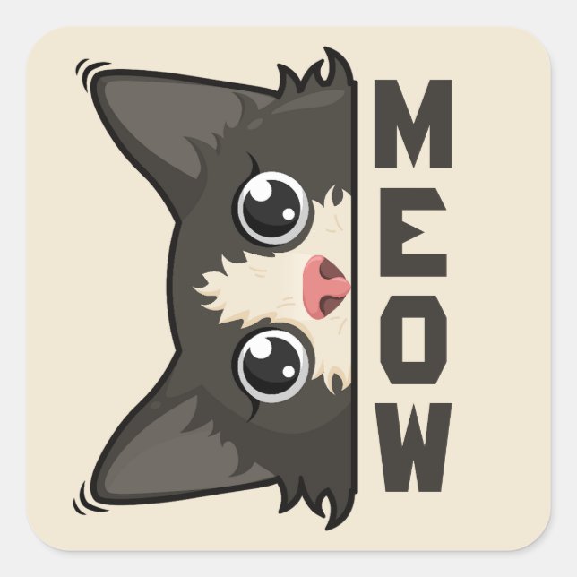 Meow Funny Tuxedo Cat is watching Pun  Square Sticker (Front)