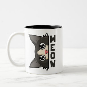 Meow Funny Tuxedo Cat is watching Pun Two-Tone Coffee Mug