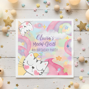 Meow-gical caticorn birthday paper napkin